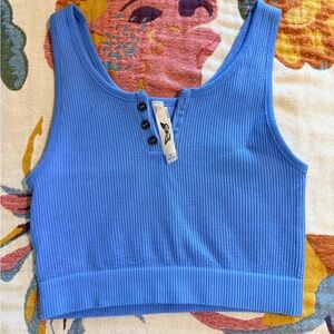 Divided Blue Ribbed Tank Top